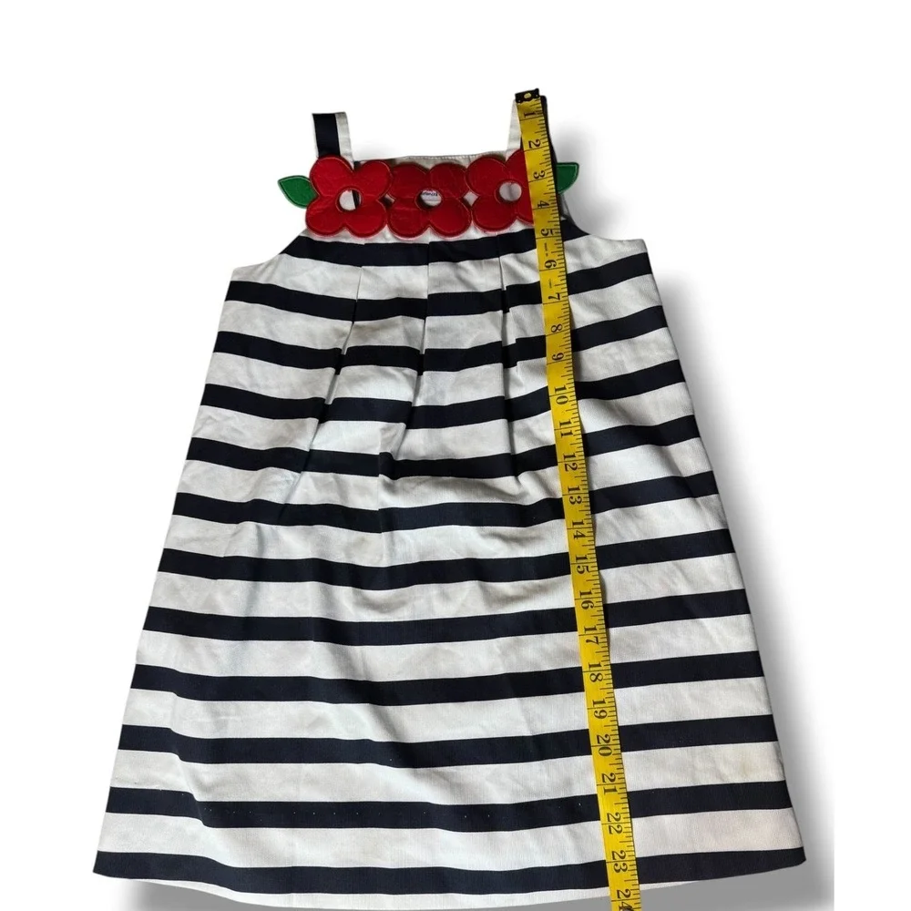 Florence Eiseman Dress Kids 5 Navy White Striped Flower Applique Nautical Summer